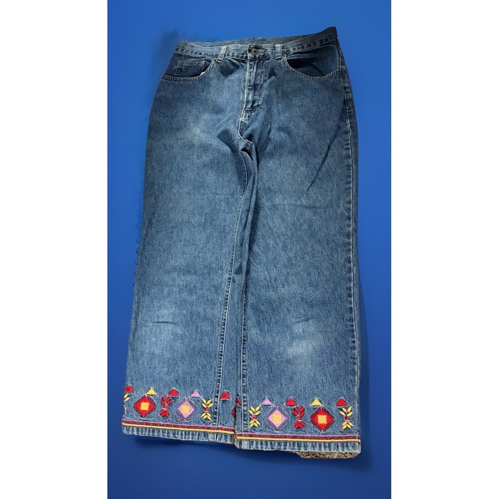 Vintage Paul Harris Denim Embroidered Capri Jeans Womens Size 4 Y2K Boho Cropped